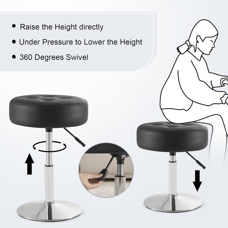 Gitrah Black Vanity Chair for Makeup Room Vanity Stool for Makeup Room Round Tufted PU Leather Makeup Chair Vanity Stools for Bathroom Height Adjustable 360 Swivel - Image 5